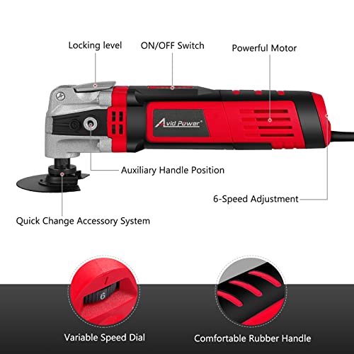 AVID POWER Oscillating Tool, 3.5-Amp Oscillating Multi Tool with 4.5° Oscillation Angle, 6 Variable Speeds and 13pcs Saw Accessories, Auxiliary Handle and Carrying Bag - Image 2