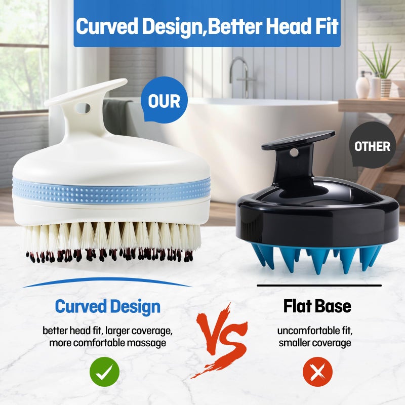 Wonsagain Scalp Massager with Double-Layer Bristles,Anti-Slip Rich-Lathering Hair Washing Shampoo Brush,Curved Scalp Scrubber with Better Head Fit for Dandruff Removal,Wet&Dry Use Scalp Stimulator. - Image 5