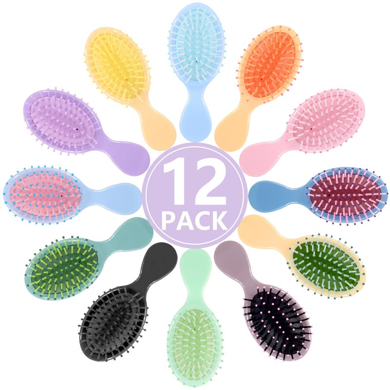 Phyyixs 12 Pack Mini Detangling Brushes - 12 Colors for Wet & Dry Hair, Compact Travel Hairbrush for Teens & Adults, Perfect for Bridesmaid Gifts, Party Favors & Stocking Stuffers - Image 1