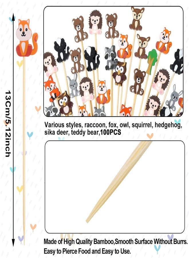 Meanplan Woodland Animal Cocktail Picks Safari Animal Cupcake Toppers Jungle Party Food Appetizers Toothpicks for Baby Shower Birthday Party Drink Fruit Dessert Decorations Supplies (100) - Image 2