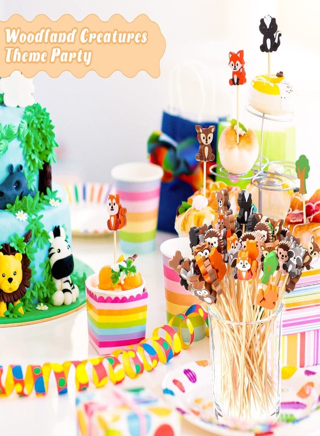 Meanplan Woodland Animal Cocktail Picks Safari Animal Cupcake Toppers Jungle Party Food Appetizers Toothpicks for Baby Shower Birthday Party Drink Fruit Dessert Decorations Supplies (100) - Image 3