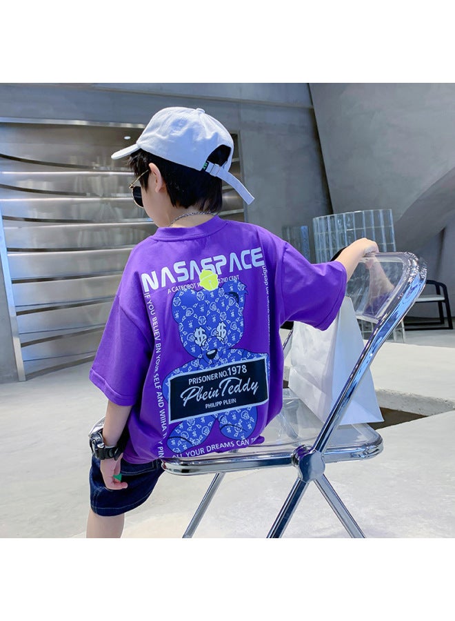 Trendy Brand Luminous Pure Cotton Boys Short-sleeved T-shirt Summer  New Korean Style Children's Summer Clothes Mid-large Children's Half-sleeved Clothing