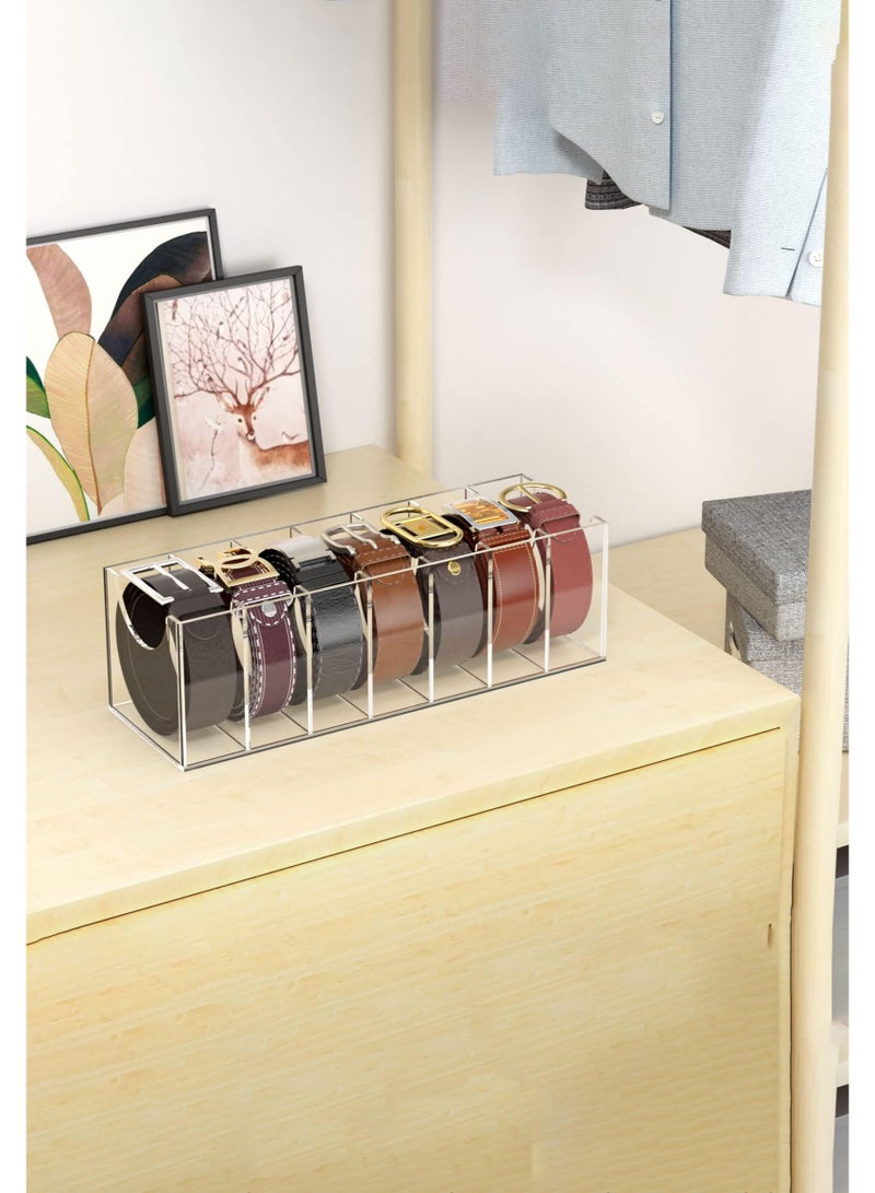 HOMESTAR Belt Organizer, Acrylic Belt Storage Holder for The Closet, 7 Compartments Display Case for Tie and Bow Tie - Image 1