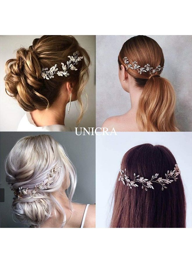 Unicra Leaf Wedding Hair Vine Flower Bridal Hair Piece Crystal Rhinestone Long Headband for Women and Girls (Rose Gold) - Image 3