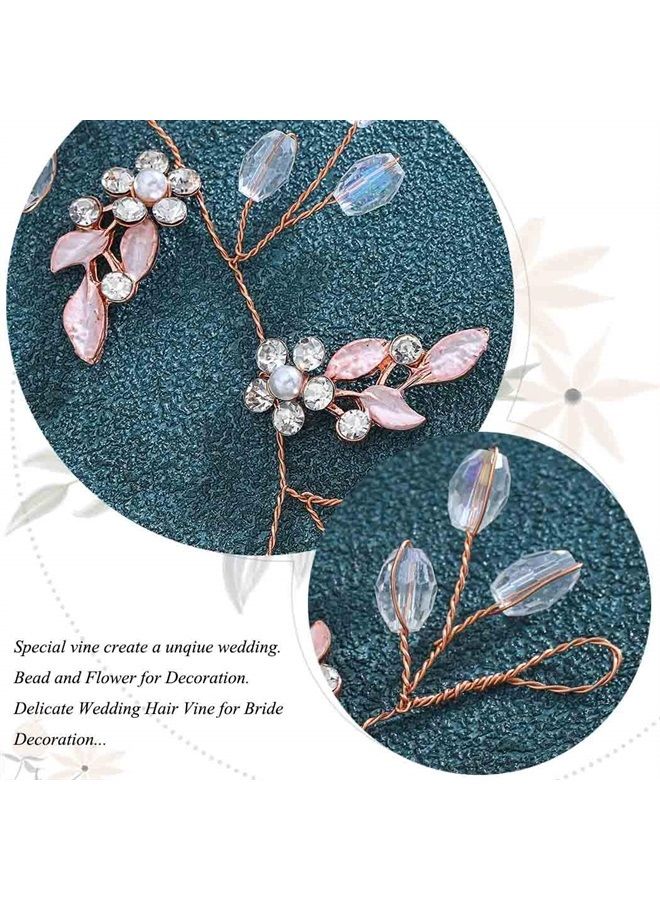 Unicra Leaf Wedding Hair Vine Flower Bridal Hair Piece Crystal Rhinestone Long Headband for Women and Girls (Rose Gold) - Image 4