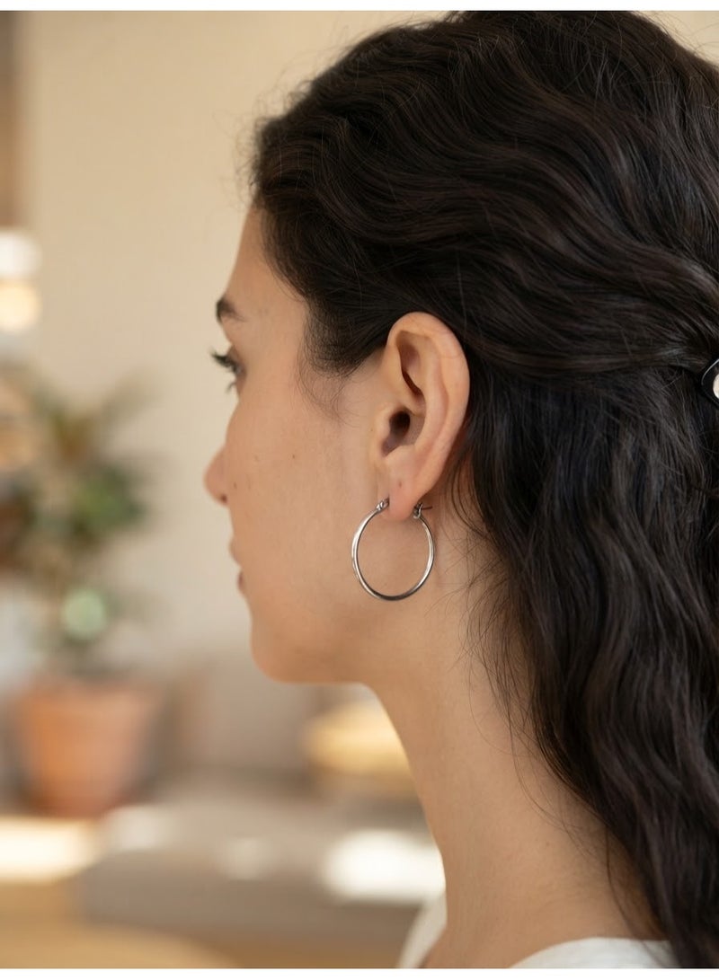 Luxuria Women's silver hoop earrings in classic colors, designed in a soft and simple style and in a medium to large size, are very suitable for both casual and formal everyday looks. - Image 5