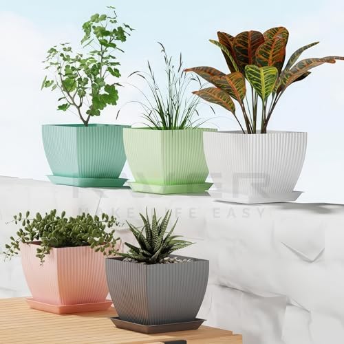 KWER Plastic Square Flower Pots – Durable Multicolor Planting Pots for Home, Balcony & Terrace, Indoor & Outdoor Gardening, Pack of 5 - Image 4