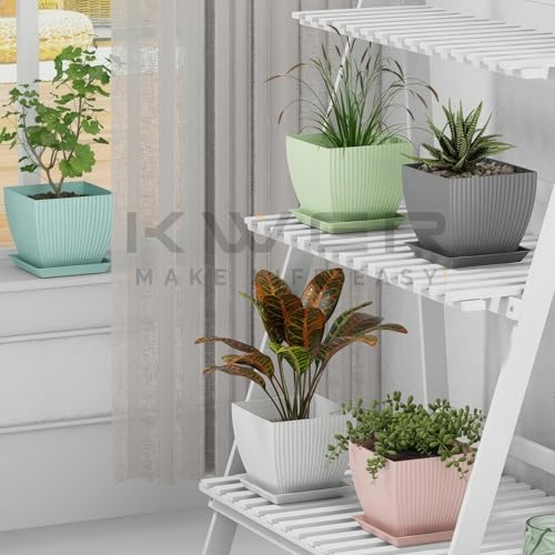 KWER Plastic Square Flower Pots – Durable Multicolor Planting Pots for Home, Balcony & Terrace, Indoor & Outdoor Gardening, Pack of 5 - Image 2