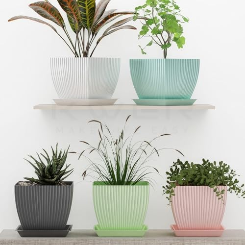 KWER Plastic Square Flower Pots – Durable Multicolor Planting Pots for Home, Balcony & Terrace, Indoor & Outdoor Gardening, Pack of 5 - Image 3