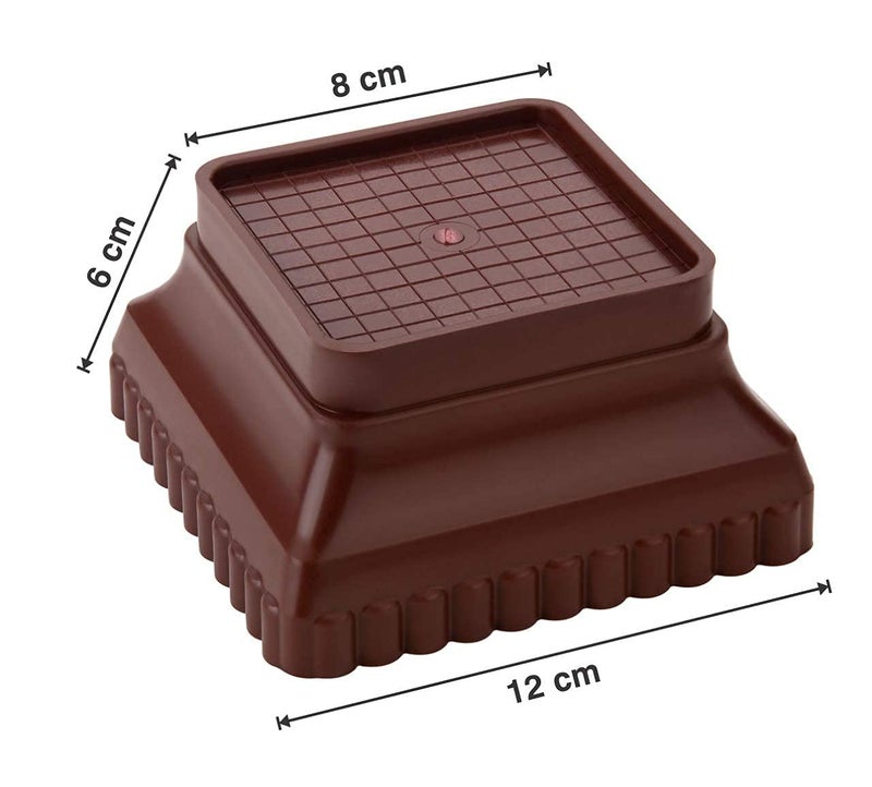 Kitchenwell Multi-Purpose 4 Pieces Step Square Plastic Stand,Foot and Stand for Almirah, Wardrobe, Refrigerator, Sofa, Sleeping Bed, Dinning Table and Dressing Table(Brown, Step Square -Set of 4) - Image 3