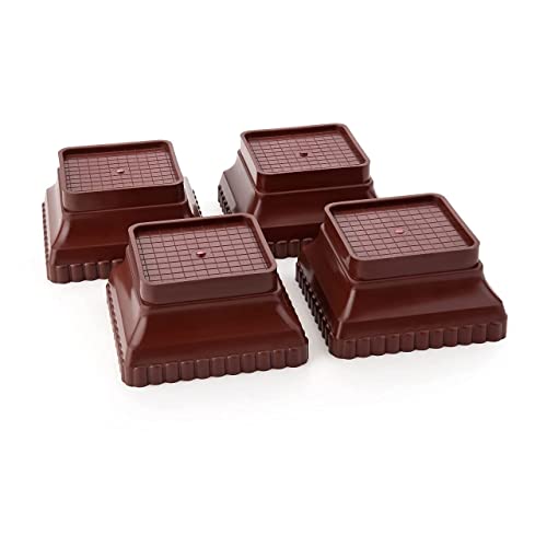 Kitchenwell Multi-Purpose 4 Pieces Step Square Plastic Stand,Foot and Stand for Almirah, Wardrobe, Refrigerator, Sofa, Sleeping Bed, Dinning Table and Dressing Table(Brown, Step Square -Set of 4) - Image 1