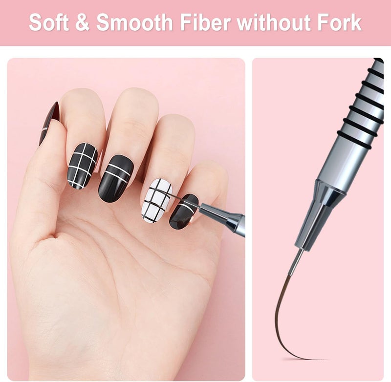 Komall Nail Art Liner Brushes, 6Pcs Painting Nail Art Brush Set Nail Dotting Drawing Tool for Long Lines, Thin Details, Fine Drawing Sizes 5/7/9/11/20/25mm(Silver) - Image 3