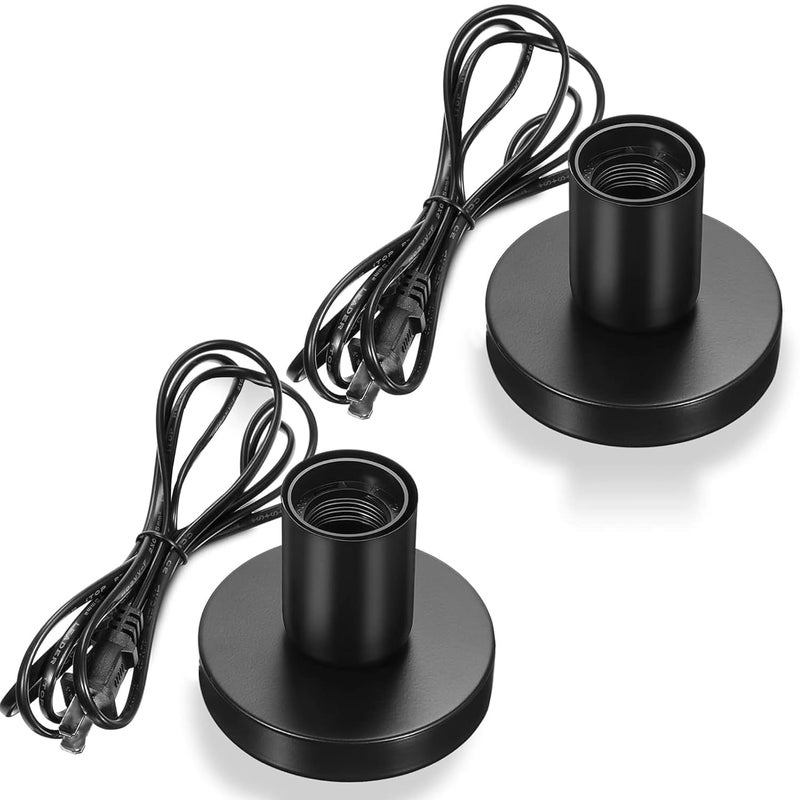 Decorcity Decorcity Polished Metal Desktop Lamp Base E26 E27 Screw Light Bulb Holder Base Light Sockets Base Light Bulb Base Lamp Replacement Base for Holding Bulb 6 Feet Cord Black Pack of 2  - Image 1