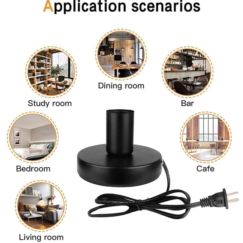 Decorcity Decorcity Polished Metal Desktop Lamp Base E26 E27 Screw Light Bulb Holder Base Light Sockets Base Light Bulb Base Lamp Replacement Base for Holding Bulb 6 Feet Cord Black Pack of 2  - Image 3