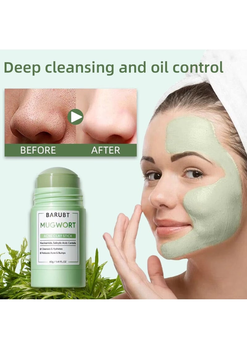 BARUBT Mugwort Acne Clay Stick 40G Mugwort Acne Clay Mask Cleanses Moisturizing Face Mask Reduce Acne Pimples Bumps Blackhead Remover Minimize Pores Clay Balm Face Mud Mask with Niacinamide Salicylic Acid & Centella - Image 4