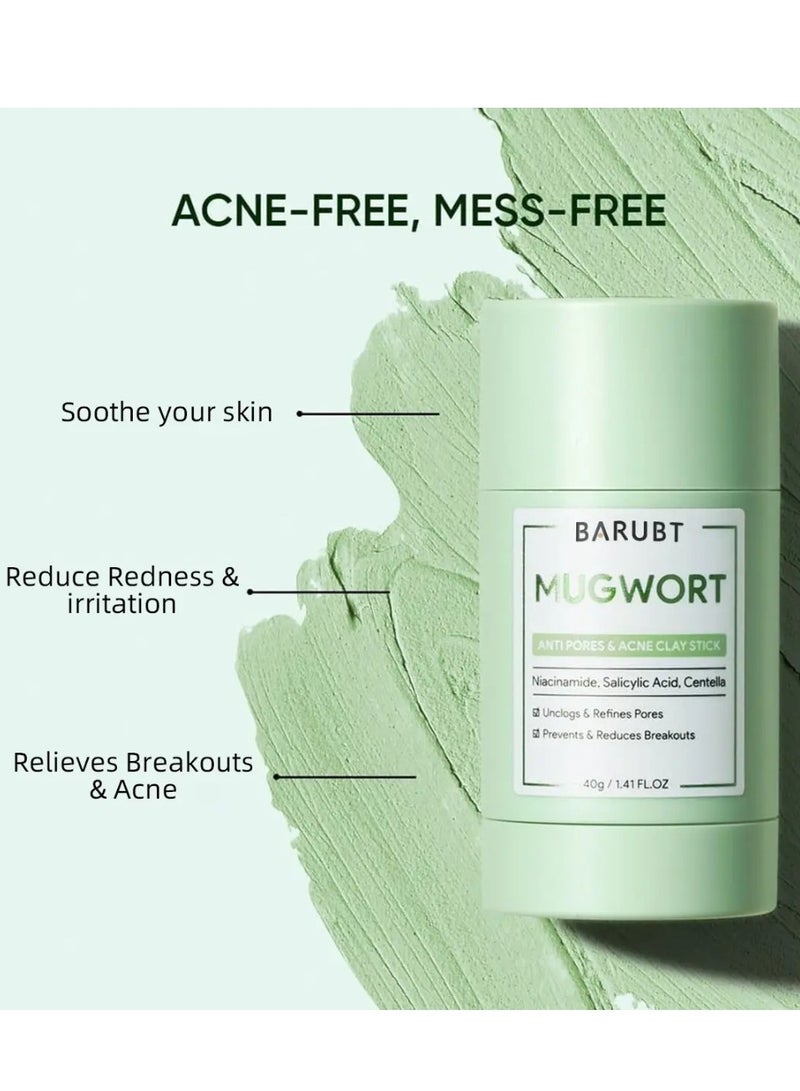 BARUBT Mugwort Acne Clay Stick 40G Mugwort Acne Clay Mask Cleanses Moisturizing Face Mask Reduce Acne Pimples Bumps Blackhead Remover Minimize Pores Clay Balm Face Mud Mask with Niacinamide Salicylic Acid & Centella - Image 5