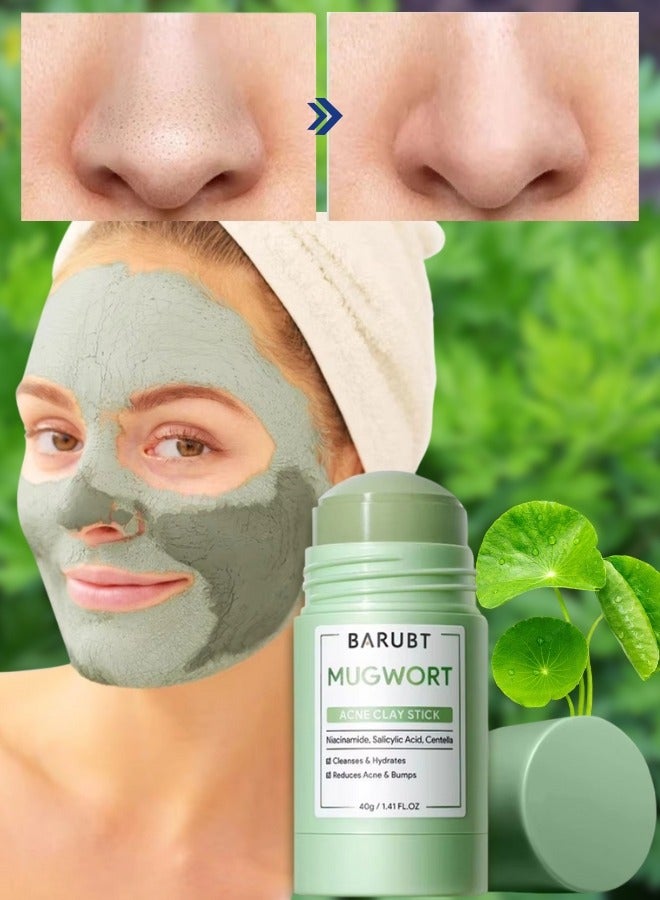BARUBT Mugwort Acne Clay Stick 40G Mugwort Acne Clay Mask Cleanses Moisturizing Face Mask Reduce Acne Pimples Bumps Blackhead Remover Minimize Pores Clay Balm Face Mud Mask with Niacinamide Salicylic Acid & Centella - Image 1