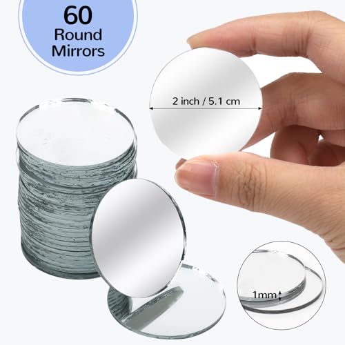 fuceury 60 Pieces Small Circle Craft Mirror 2 Inch Mini Mosaic Mirror Tiles Round Decorative Glass Mirror for DIY Crafts - Image 3
