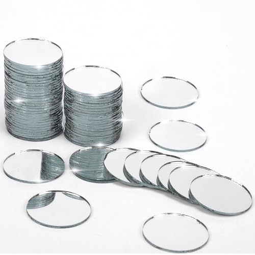 fuceury 60 Pieces Small Circle Craft Mirror 2 Inch Mini Mosaic Mirror Tiles Round Decorative Glass Mirror for DIY Crafts - Image 1