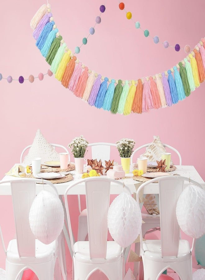 Taimimy 2pcs Boho Tassel Garland,Pom Pom Tassel,Felt Ball Garland,Colorful Wall Hanging Party Decorative Banner Pastel,Home Decoration Wedding Birthday Baby Shower (Longer Rainbow) - Image 5