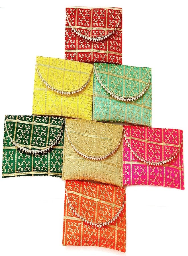 Trendifly Embroidery Checks Design Wedding return gift Clutch for women wholesale bridal Traveling potli bag with Zipper for Ladies Baby Shower Shagun Purse Gifting Haldi Mehandi For Girl (Set Of 10) - Image 1