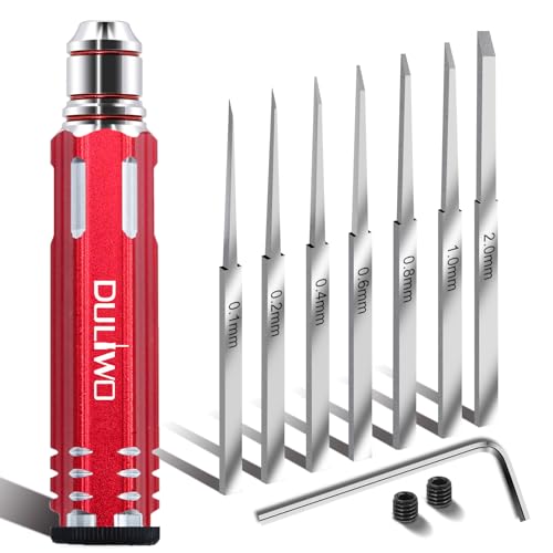 DULIWO Prime Model Scriber Gundam Resin Carved Scribe Line Hobby Cutting Tool Chisel, Model Chisel with 7 Blades (0.1/0.2/0.4/0.6/0.8/1.0/2.0mm)，for Carving Cutting, Panel line,Scale Model(Red) - Image 1