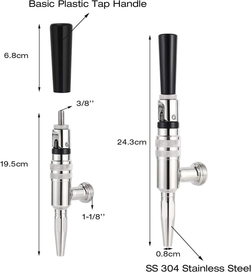 MRbrew Stout Beer Coffee Faucet – 304 Stainless Steel Keg Beer Tap for Cold Brew Coffee & Nitro Beer, Beer Faucet Homebrew Kegerator Tower Tap with Standard Black Plastic Tap Handle - Image 1