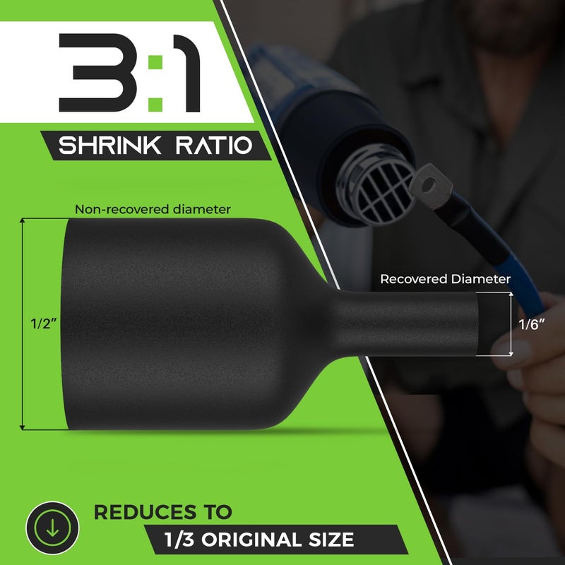 GEARit 1/2 inch Heat Shrink Tubing - 3:1 Ratio Adhesive Lined, Marine-Grade Waterproof Industrial Shrink Wrap, Dual-Wall Tubing, UL Approved - 50FT Roll - Black - Image 2