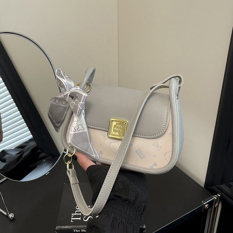 Small Square Bag with Contrast Color and Removable Scarf - Image 4