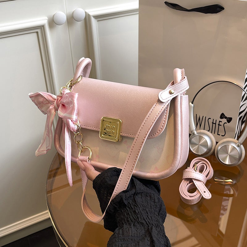 Small Square Bag with Contrast Color and Removable Scarf - Image 1