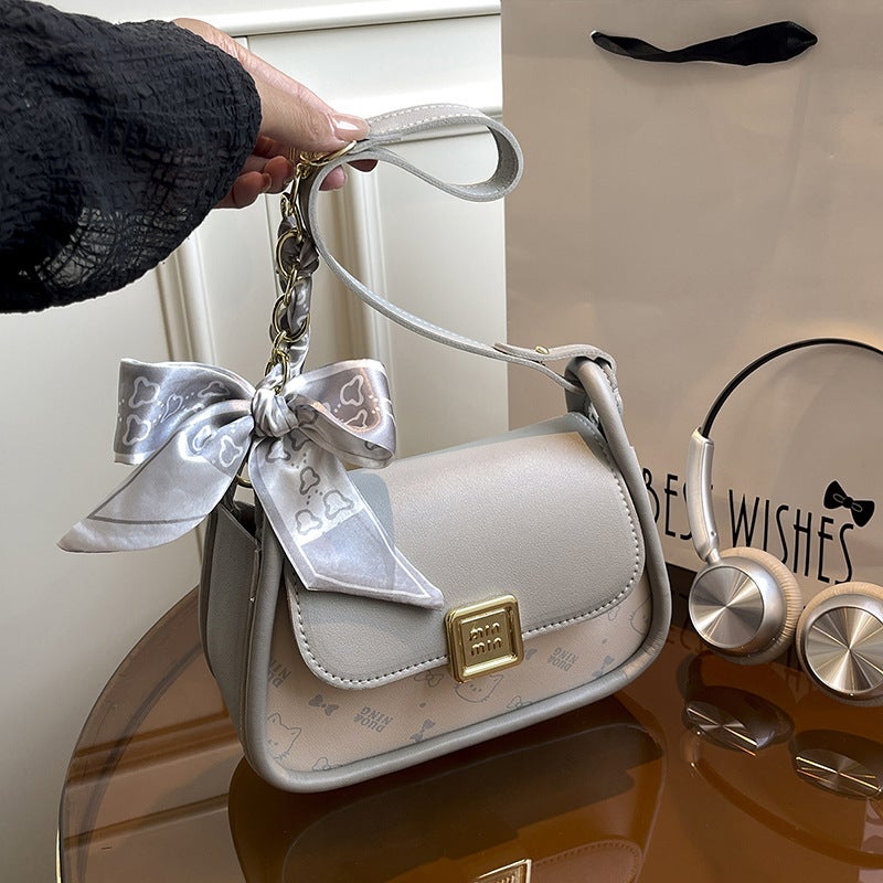Small Square Bag with Contrast Color and Removable Scarf - Image 3
