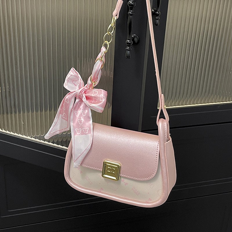 Small Square Bag with Contrast Color and Removable Scarf - Image 2