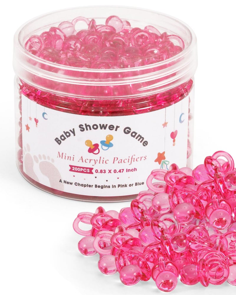 DUIJINYU 200PCS Mini Acrylic Pacifiers for Baby Shower Games, 0.83 Inch Clear Pink Pacifiers Bulk, Chupones para Gender Reveal Party Favors, Decorations & Craft Supplies - Image 1