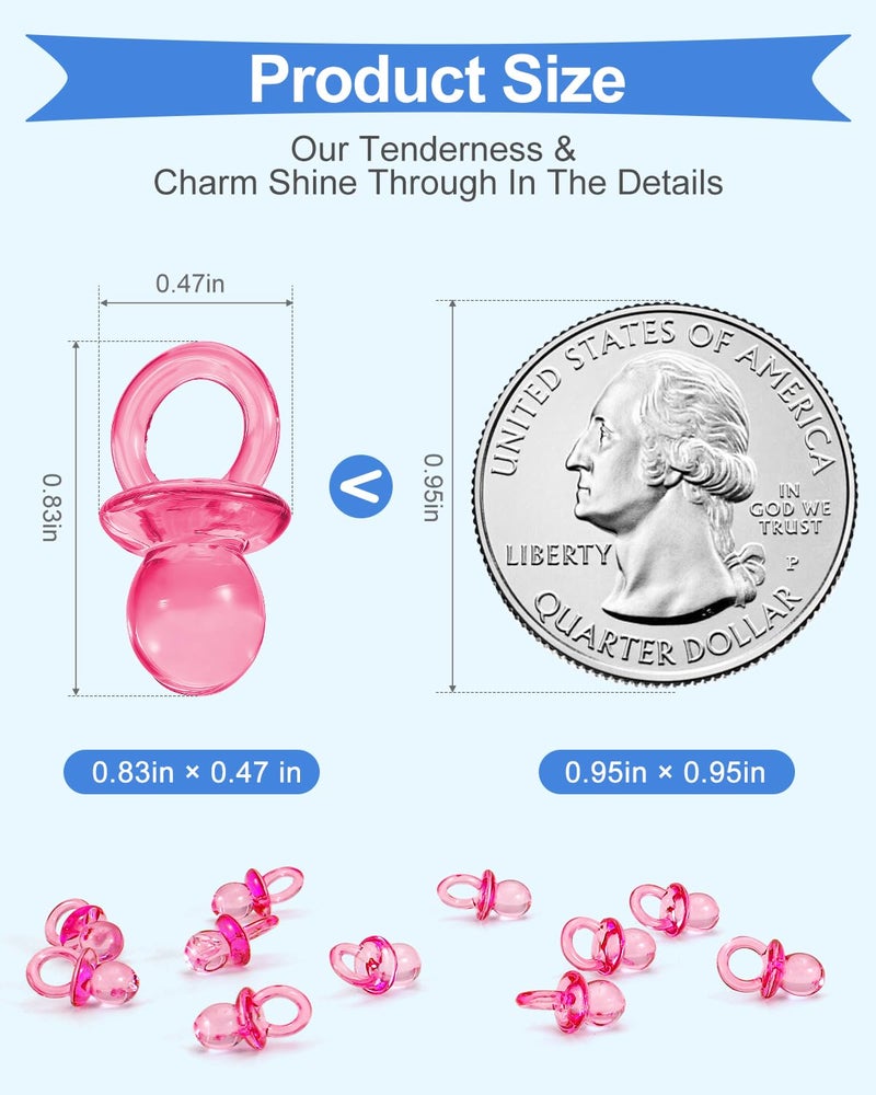DUIJINYU 200PCS Mini Acrylic Pacifiers for Baby Shower Games, 0.83 Inch Clear Pink Pacifiers Bulk, Chupones para Gender Reveal Party Favors, Decorations & Craft Supplies - Image 2