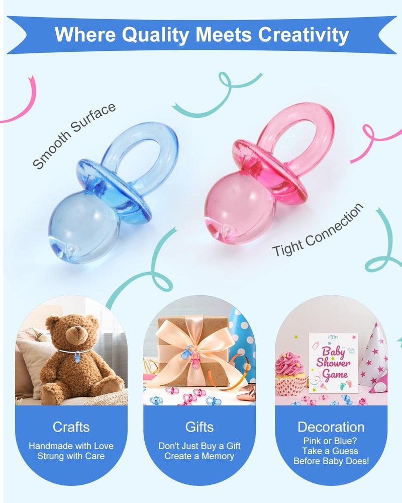 DUIJINYU 200PCS Mini Acrylic Pacifiers for Baby Shower Games, 0.83 Inch Clear Pink Pacifiers Bulk, Chupones para Gender Reveal Party Favors, Decorations & Craft Supplies - Image 5