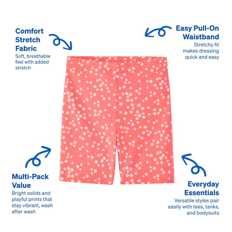 Garanimals Baby & Toddler Girl Ditzy Floral Print Biker Shorts - Machine-Washable Kid's Clothes - Size 3T - Blue, Pink, Purple - 5 Pack - Image 3