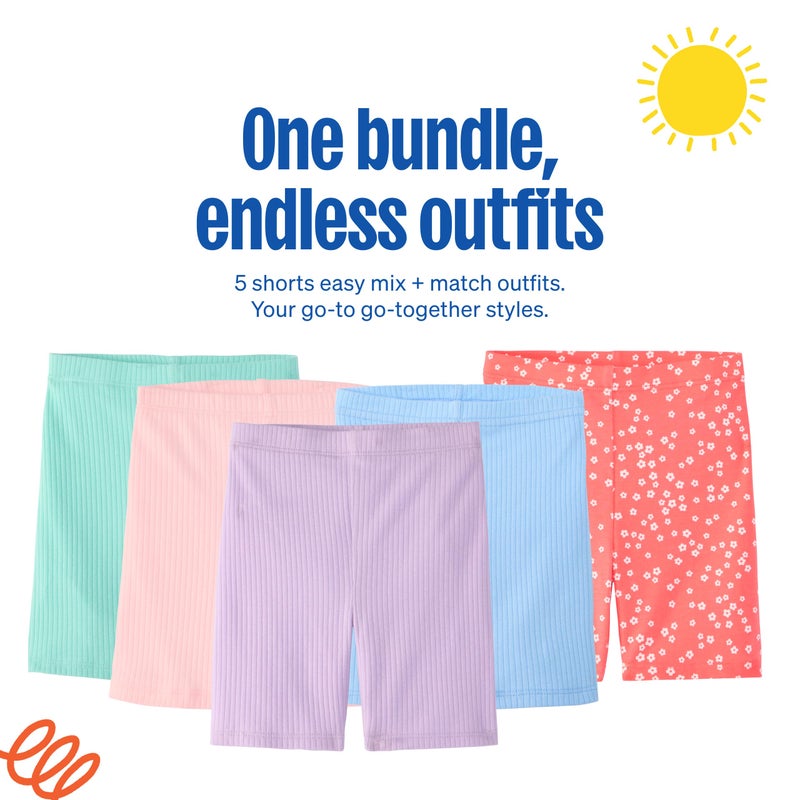 Garanimals Baby & Toddler Girl Ditzy Floral Print Biker Shorts - Machine-Washable Kid's Clothes - Size 3T - Blue, Pink, Purple - 5 Pack - Image 4