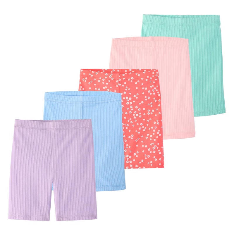 Garanimals Baby & Toddler Girl Ditzy Floral Print Biker Shorts - Machine-Washable Kid's Clothes - Size 3T - Blue, Pink, Purple - 5 Pack - Image 1