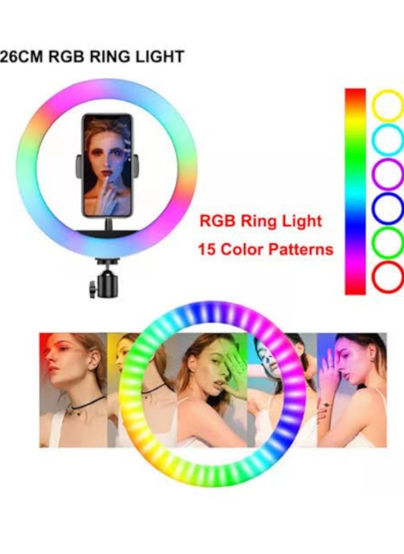 Generic 26cm Dimmable Ring Light with RGB LED Ring Light 16 Lighting Modes with Smartphone Holder  - Image 1