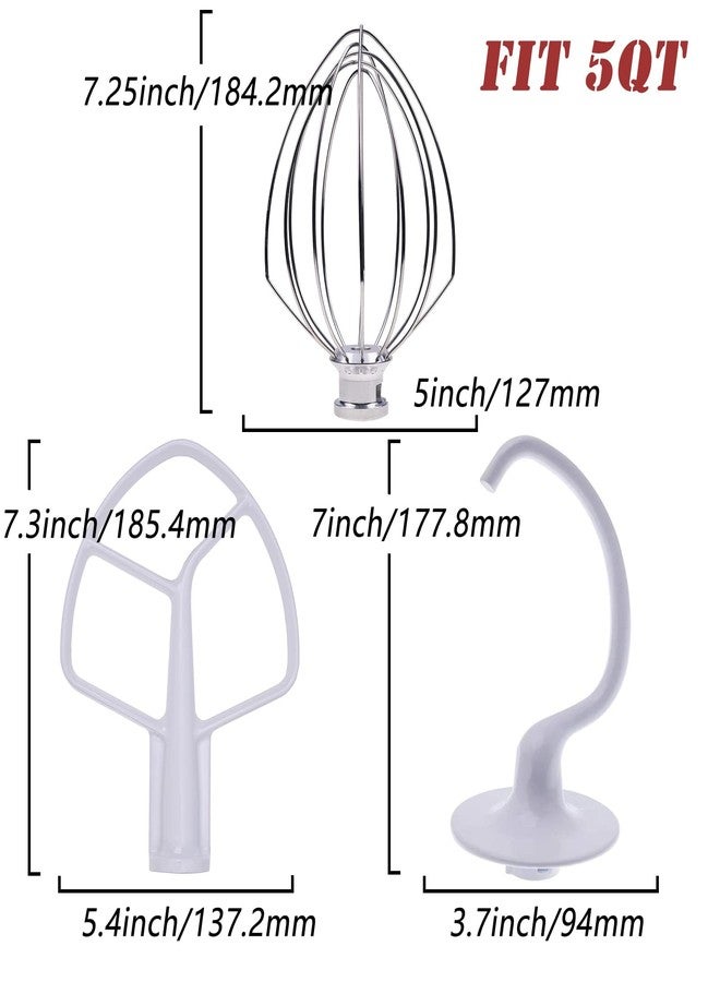 إلسون خطاف عجين ELSOON K5ADH، ومضرب مسطح K5AB، ومضرب سلكي K5AWW - 3 قطع بديلة لخلاط KitchenAid سعة 5 كوارت ذي وعاء قابل للرفع - Image 3