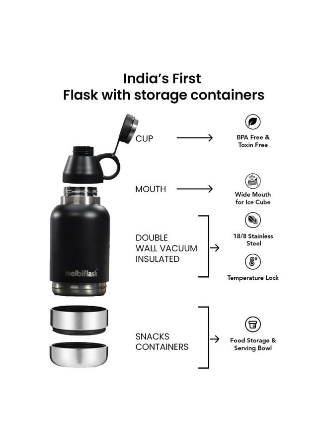 Melbify 3-in-1 Flask with Storage Bowls| Vacuum Flask |Melbiflask Water Bottle | Thermosteel Insulated Flask | 1 Litre | Hot&Cold Water,Coffee,Tea,Milk,Soup|Best Flask for Babies,Office&Travel - Image 2