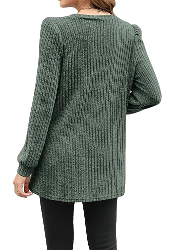 OFEEFAN Women Long Sleeve Shirt with Pockets Tunic Tops to Wear Leggings Lightweigh Green L - Image 4