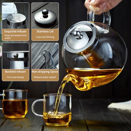 DOPUDO 40OZ (1200ML) Glass Teapot with Infuser Stovetop Safe, Clear Glass Tea Pot Kettle, Borosilicate Tea Pot with Infusers Filter for Loose Tea, Tea Kettle Dishwasher Safe - Image 3