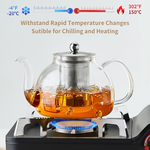 DOPUDO 40OZ (1200ML) Glass Teapot with Infuser Stovetop Safe, Clear Glass Tea Pot Kettle, Borosilicate Tea Pot with Infusers Filter for Loose Tea, Tea Kettle Dishwasher Safe - Image 5