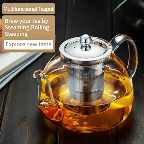 DOPUDO 40OZ (1200ML) Glass Teapot with Infuser Stovetop Safe, Clear Glass Tea Pot Kettle, Borosilicate Tea Pot with Infusers Filter for Loose Tea, Tea Kettle Dishwasher Safe - Image 4