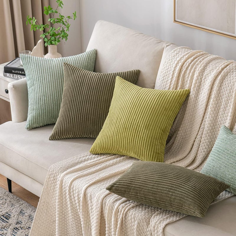 EMEMA Pack of 2 Corduroy Throw Pillow Covers Decorative Soft Striped Square Cushion Cases Pillowcases Spring for Couch Sofa Bedroom Chair Car 20x20 Inch Grass Green - Image 5
