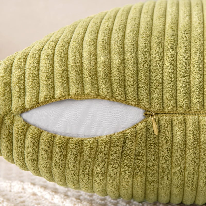 EMEMA Pack of 2 Corduroy Throw Pillow Covers Decorative Soft Striped Square Cushion Cases Pillowcases Spring for Couch Sofa Bedroom Chair Car 20x20 Inch Grass Green - Image 3