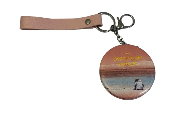 Generic Pocket Printed Round Compact Mirror with Keychain and 2x1 Magnifying Glass for Makeup Handbags and Travel  - Image 3