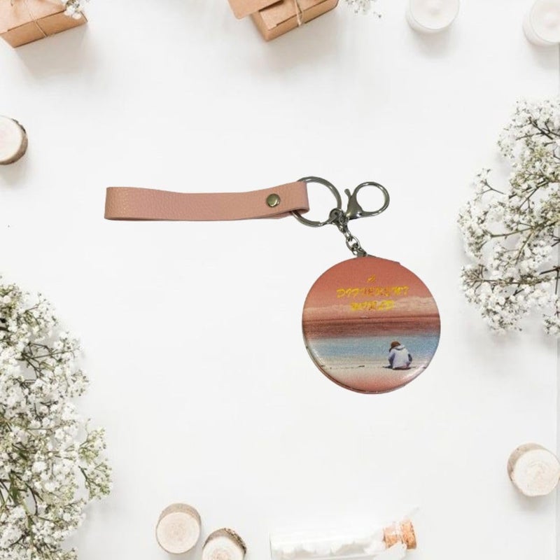 Generic Pocket Printed Round Compact Mirror with Keychain and 2x1 Magnifying Glass for Makeup Handbags and Travel  - Image 1