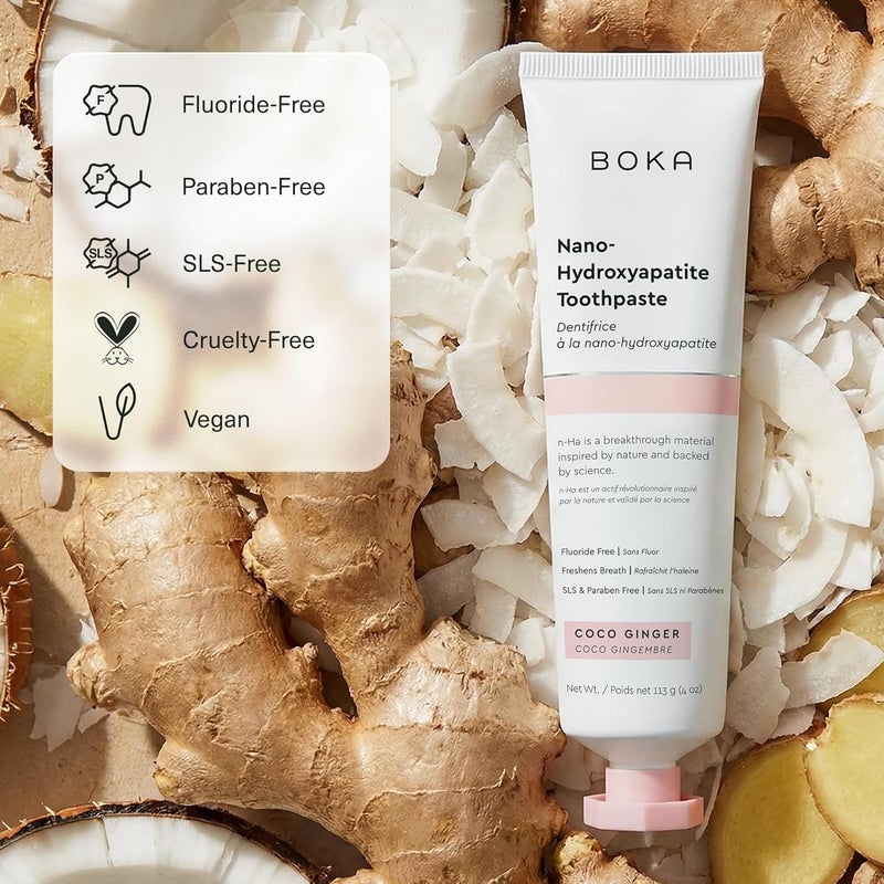 BOKA PINPOXE Coco Ginger Toothpaste - Nano-Hydroxyapatite for Remineralizing and Sensitivity, Fluoride-Free I Dentist Recommended, Made in USA I 4oz - Image 3